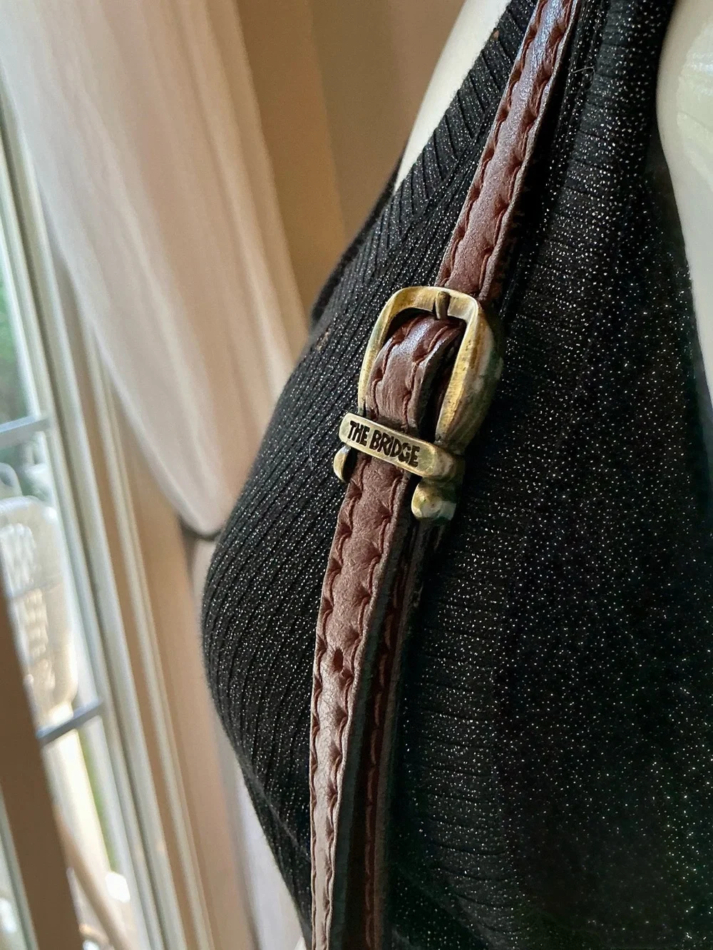 The Bridge Italy Vintage Western Croc Effect Leather Shoulder Bag Cognac Brown